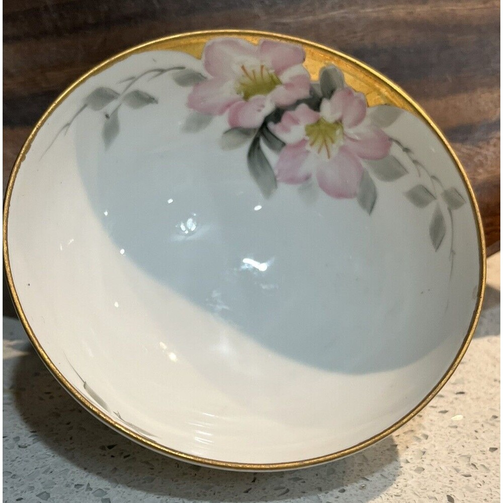 Vintage Nippon Hand Painted Azalea Footed Condiment Bowl.